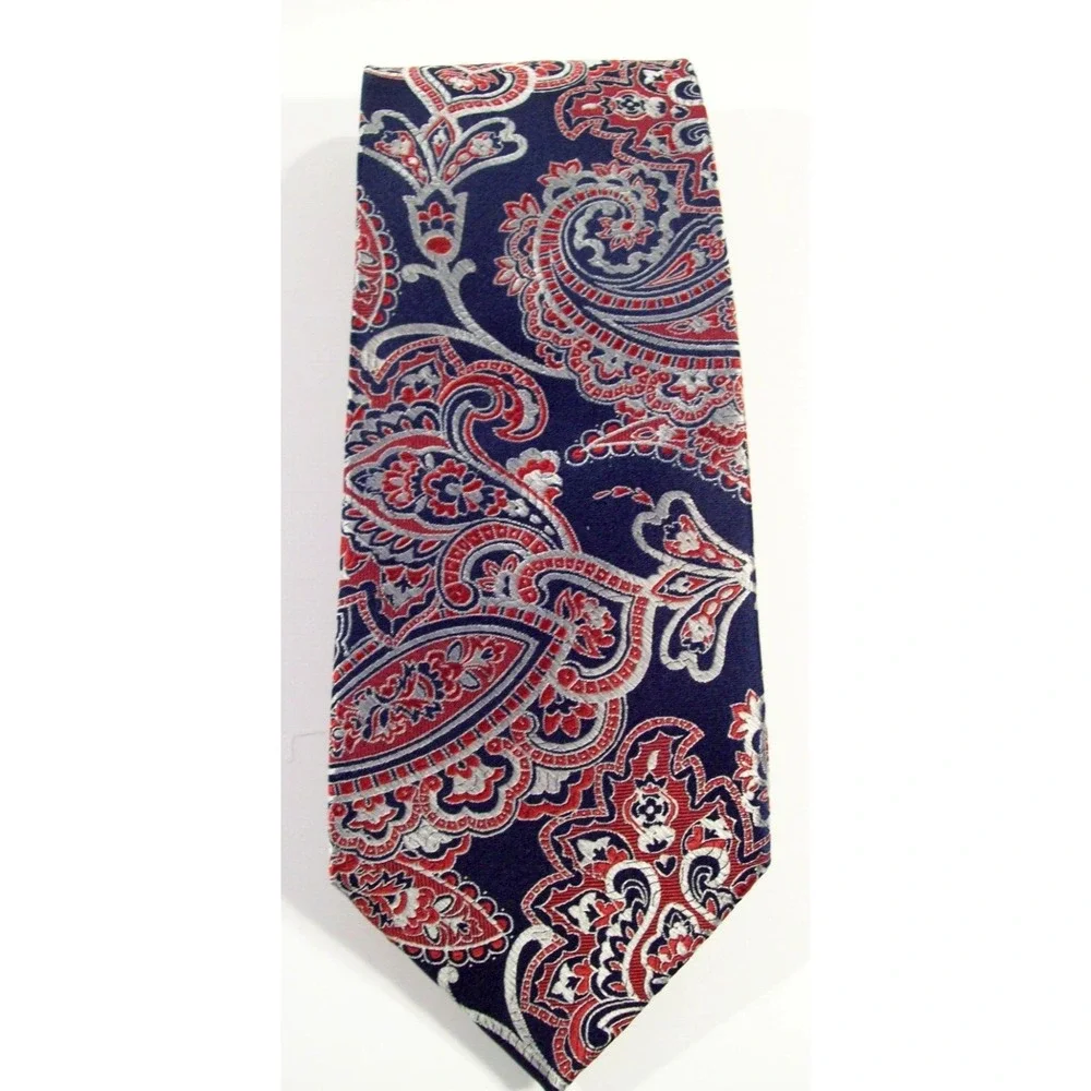 Men's Izod Paisley Silk Neck Tie, Navy,‎ Red, Silver
